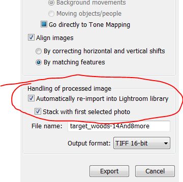 Lightroom to Photomatix Export Dialogue